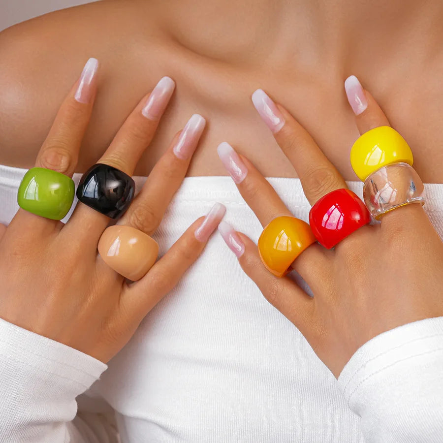 Candy Color Acrylic Resin Ring Simple Fashion Geometric Round Finger Rings Women's Stacked Rings Hand Jewelry Accessories F