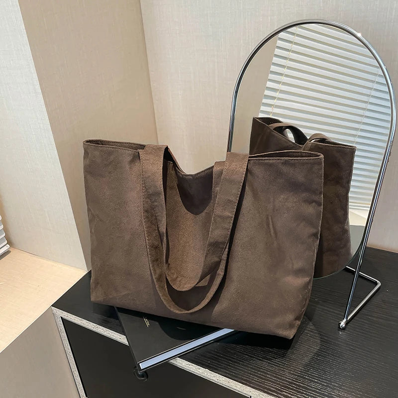 حقيبة نسائية كلاسيكية غير لامعة، حقيبة كتف كبيرة السعة، بلون سادة، حقائب تسوق بسيطة كاجوال للخريف