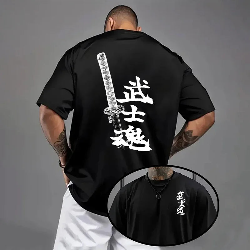 Men Bushido Print Cool Comfort Tee Spring Summer Casual Short Sleeve Cotton T-Shirt for Daily Outdoor Fashion Wear Men's Clothes