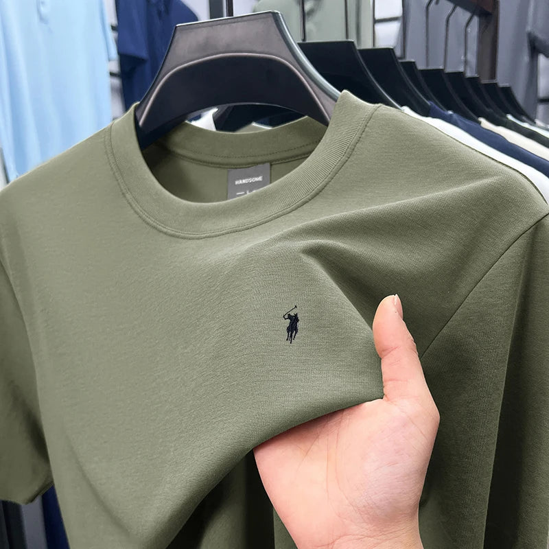 تي شيرت رجالي صيفي بأكمام قصيرة قابل للتنفس من القطن الحريري عالي الجودة من تصميم Paul Brand مطرز أنيق كاجوال برقبة دائرية