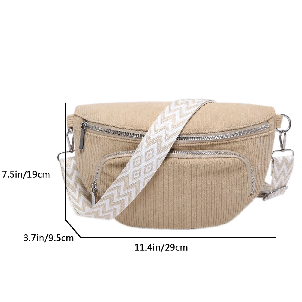 حقيبة صدر من قماش مخملي وحقيبة كروس أنيقة وحقيبة خصر عصرية وحزام جيتار عريض وحقيبة خصر كاجوال وحقيبة كتف رياضية متعددة الجيوب