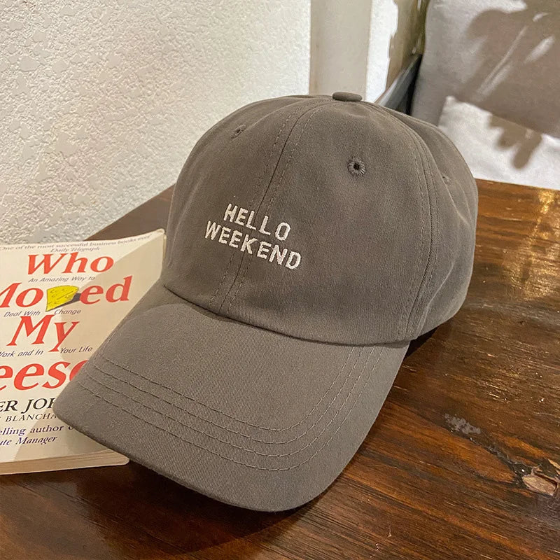 قبعة بيسبول بحرف "مرحباً بنهاية الأسبوع" للرجال والنساء، قبعة عصرية كاجوال ذات حافة مزينة بتطريز، قبعة خارجية واقية من الشمس، قبعة هيب هوب