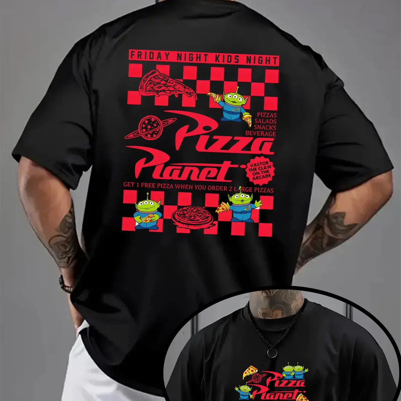 تيشيرت رجالي بنقشة شخصيات ديزني توي ستوري الفضائية، مناسب للارتداء اليومي والأنشطة الترفيهية، مصنوع من القطن، بأكمام قصيرة وقصة واسعة.