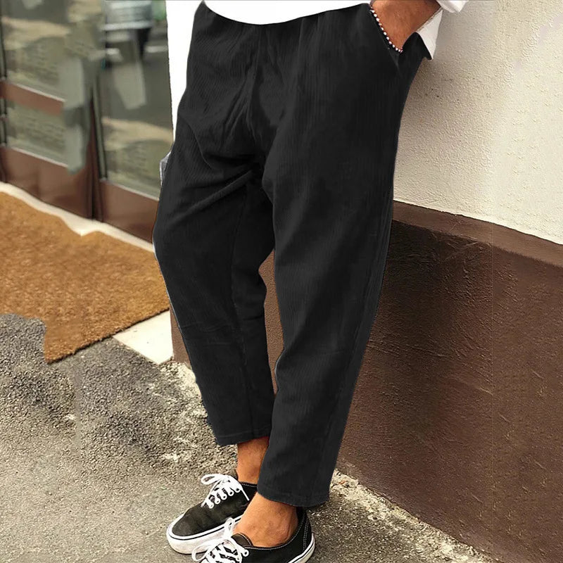 Vintage Corduroy Pants Men Solid Mid Waist Straight Long Pant Summer Casual Streetwear Mens Trousers Autumn Fashion Pants