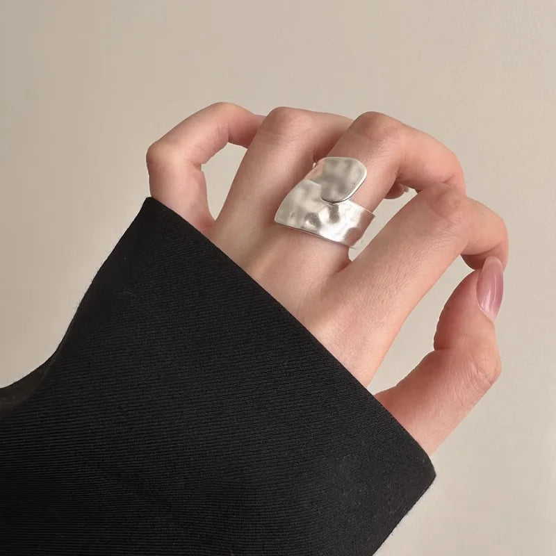 خاتم مفتوح من الفضة الإسترليني عيار 925 بتصميم بانك على شكل قلب، بتصميم هندسي غير منتظم، قابل للتكديس، هدية مجوهرات للنساء والفتيات، خدمة توصيل مباشرة بالجملة