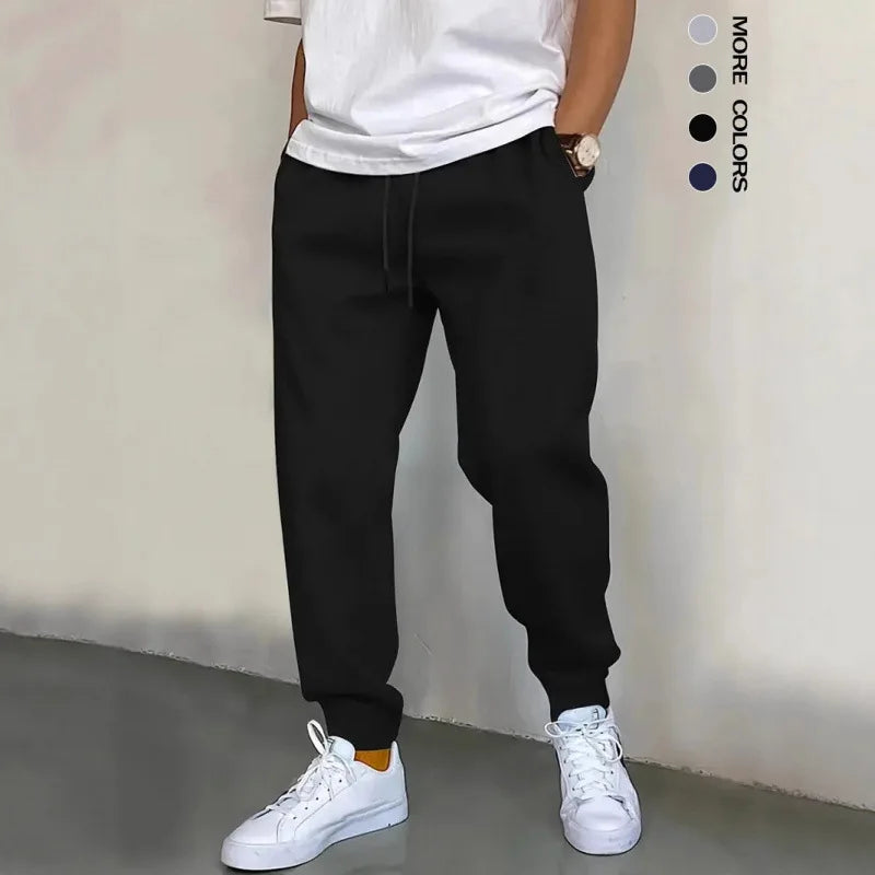 New men's high-quality solid-color sport pants - sport outfit - elastic waist - 2026 casual loose pants - black/grey - cotton jo