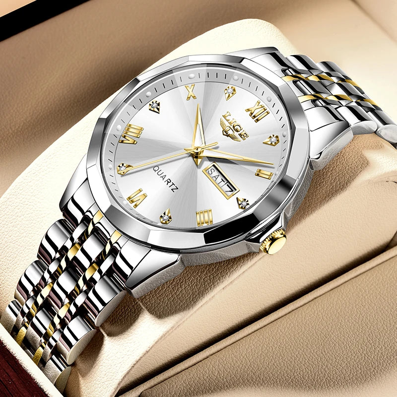 ساعة LIGE النسائية الجديدة، ساعة كوارتز أنيقة وعصرية، مقاومة للماء، مزودة بإضاءة خلفية وتاريخ، مصنوعة من الفولاذ المقاوم للصدأ، هدية مثالية للصديقة أو الحبيبة