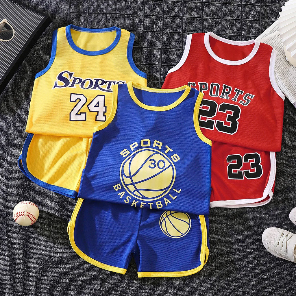 Kids Sports Set for Boys and Girls Baby Basketball Jersey Summer Mesh Tank Top Shorts Quick Dry Set Summer Sportswear
