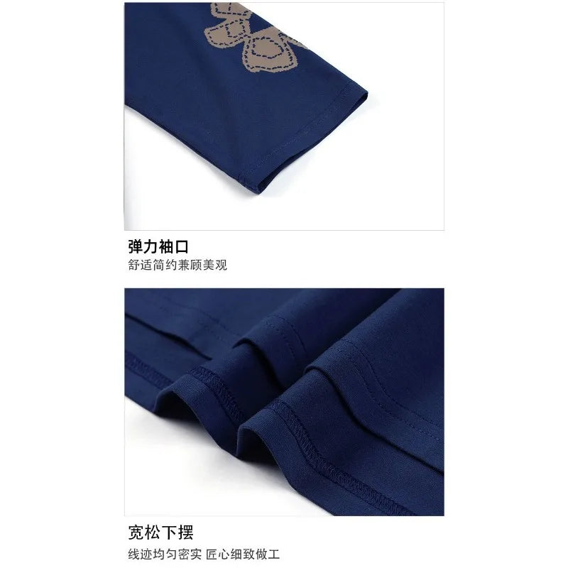 تيشيرت نسائي أنيق برقبة دائرية وأكمام متوسطة، فضفاض، مطبوع، بأكمام ثلاثة أرباع، قطعة علوية أنيقة ومتعددة الاستخدامات