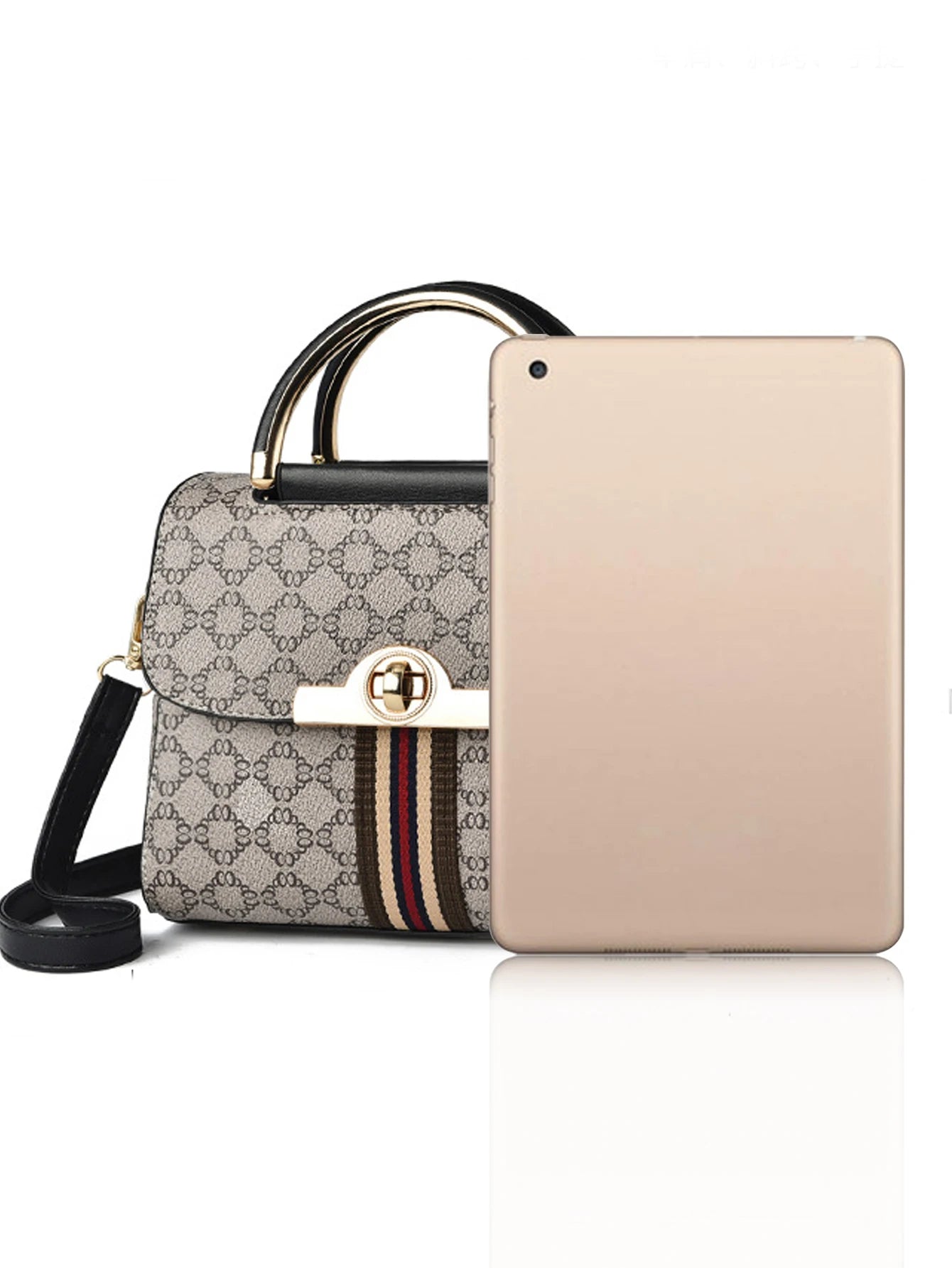 حقيبة يد مزخرفة مطبوعة هندسية عصرية، حقيبة كتف أنيقة ومتعددة الاستخدامات، حقيبة كروس كبيرة السعة