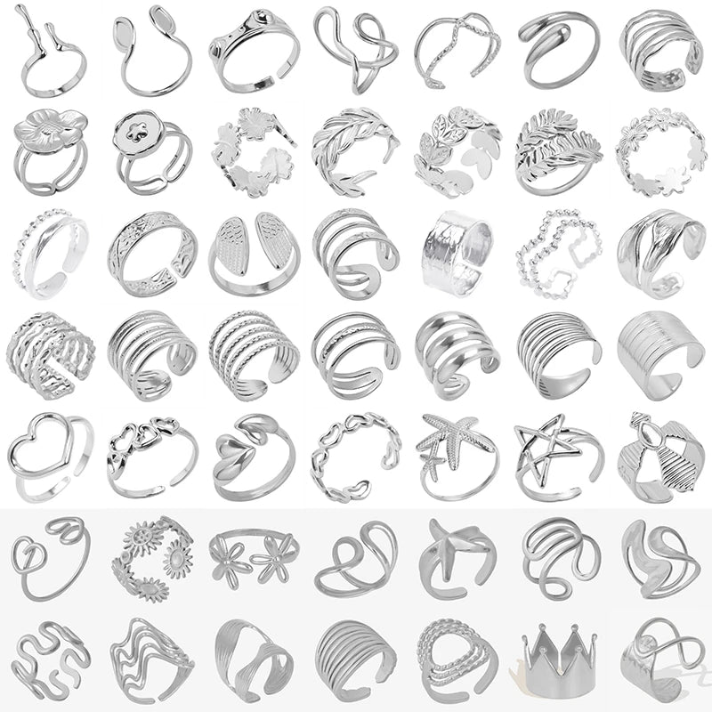 خاتم معدني عالي الجودة بتصميم غير منتظم ومجوف، مفتوح وقابل للتعديل، مصنوع من الفولاذ المقاوم للصدأ، مناسب للنساء والرجال، إكسسوارات مستوحاة من زهرة ونجمة البحر