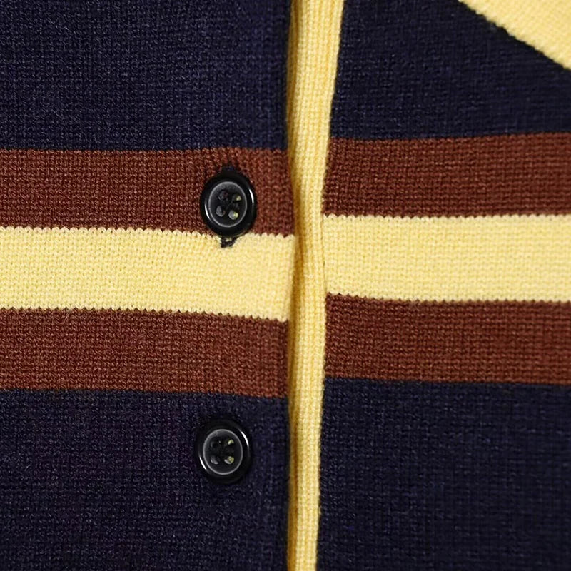 بلوزة نسائية مخططة بأكمام طويلة وياقة بولو مناسبة للخريف والشتاء، سترة نسائية أنيقة غير رسمية مزينة بأزرار