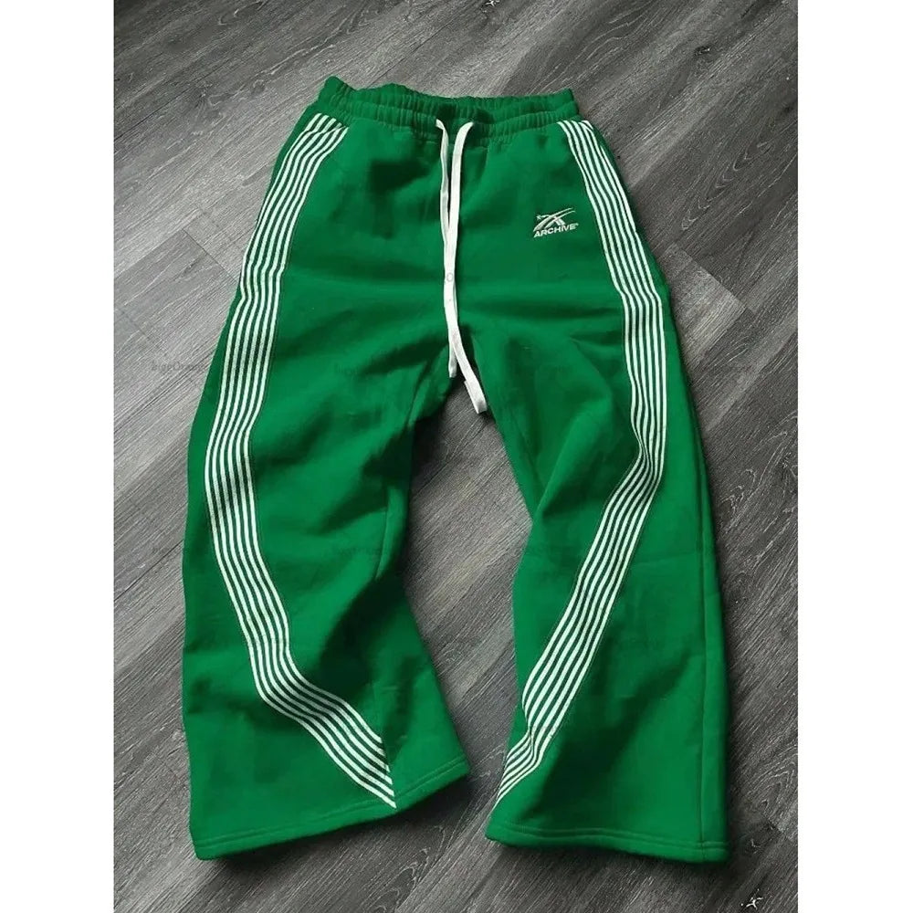 Men's Striped Casual Pants Loose Straight Leg Versatile Sports Pants Retro Streetwear Men's Pants