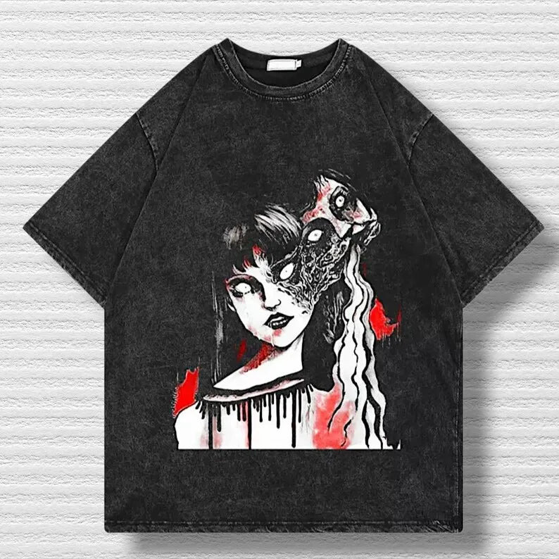 تي شيرت تومي من مجموعة جونجي إيتو، تي شيرت بطبعة رسومية أنمي ريترو، تي شيرت مانجا، جديد للجنسين، تي شيرت قطني كبير الحجم، كاجوال