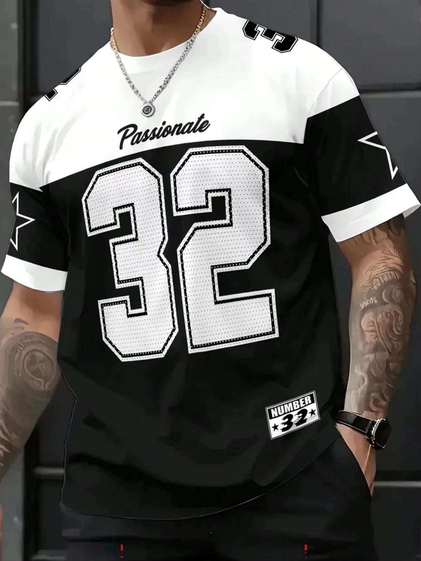 تي شيرت رجالي جديد موديل 2025 رقم 32 مطبوع عليه نمط أمريكي بأكمام قصيرة ورقبة دائرية وقميص كرة سلة عتيق ملابس رجالية