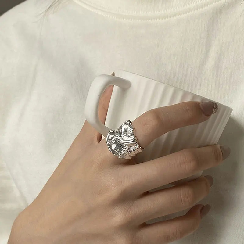 خاتم مفتوح من الفضة الإسترليني عيار 925 بتصميم بانك على شكل قلب، بتصميم هندسي غير منتظم، قابل للتكديس، هدية مجوهرات للنساء والفتيات، خدمة توصيل مباشرة بالجملة