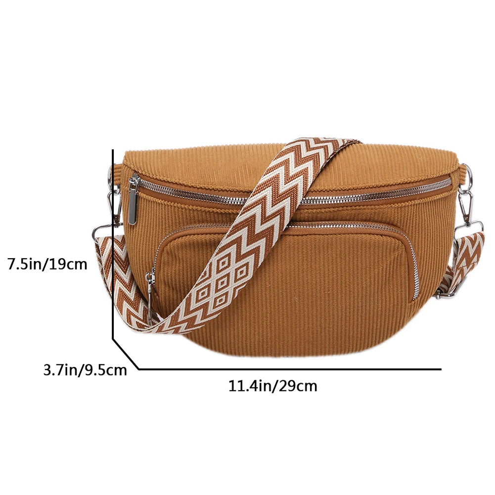 حقيبة صدر من قماش مخملي وحقيبة كروس أنيقة وحقيبة خصر عصرية وحزام جيتار عريض وحقيبة خصر كاجوال وحقيبة كتف رياضية متعددة الجيوب