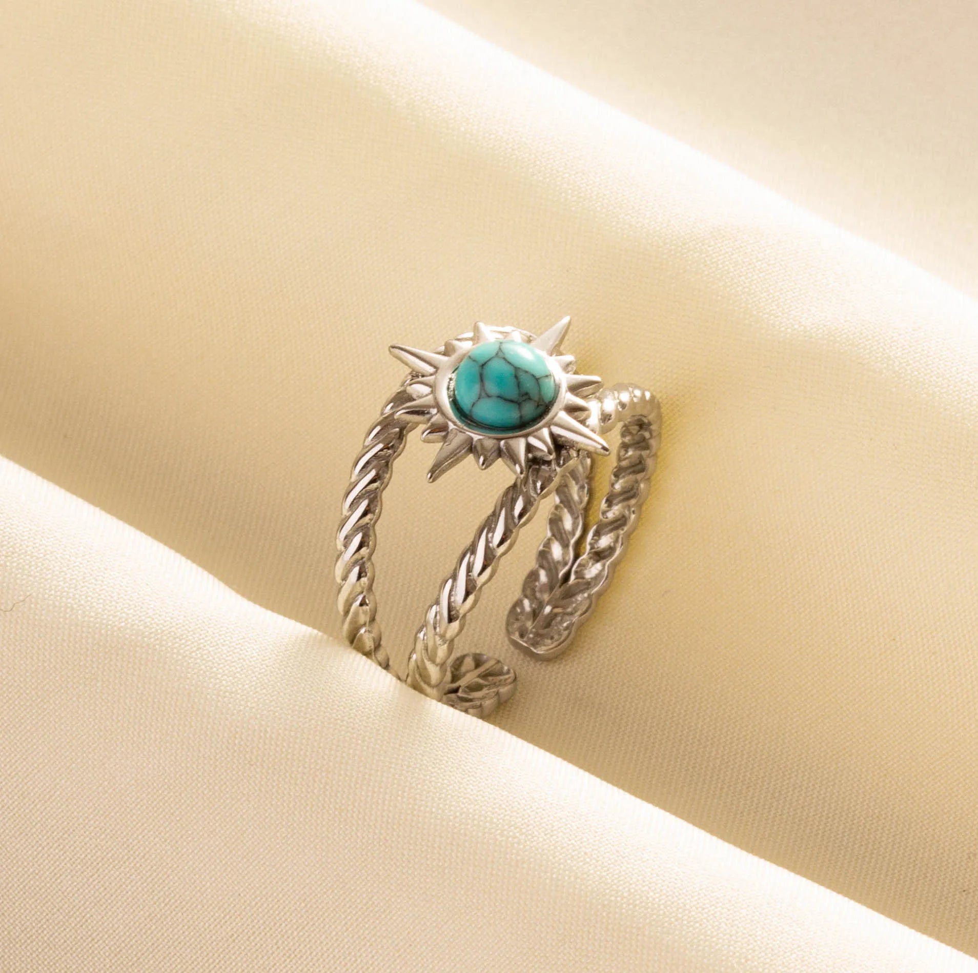 5 قطع من الخواتم الفنية البوهيمية المفتوحة المرصعة بحجر الفيروز الأزرق الفاتح، قابلة للتعديل، مصنوعة من الفولاذ المقاوم للصدأ، هدايا مجوهرات بوهيمية للنساء