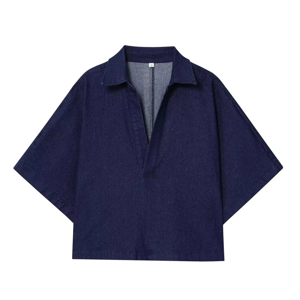 قميص بولو جينز عصري جديد من DiYiG WOMAN 2025، مناسب لجميع الأوقات، بأكمام قصيرة، تي شيرت فضفاض، توب نسائي