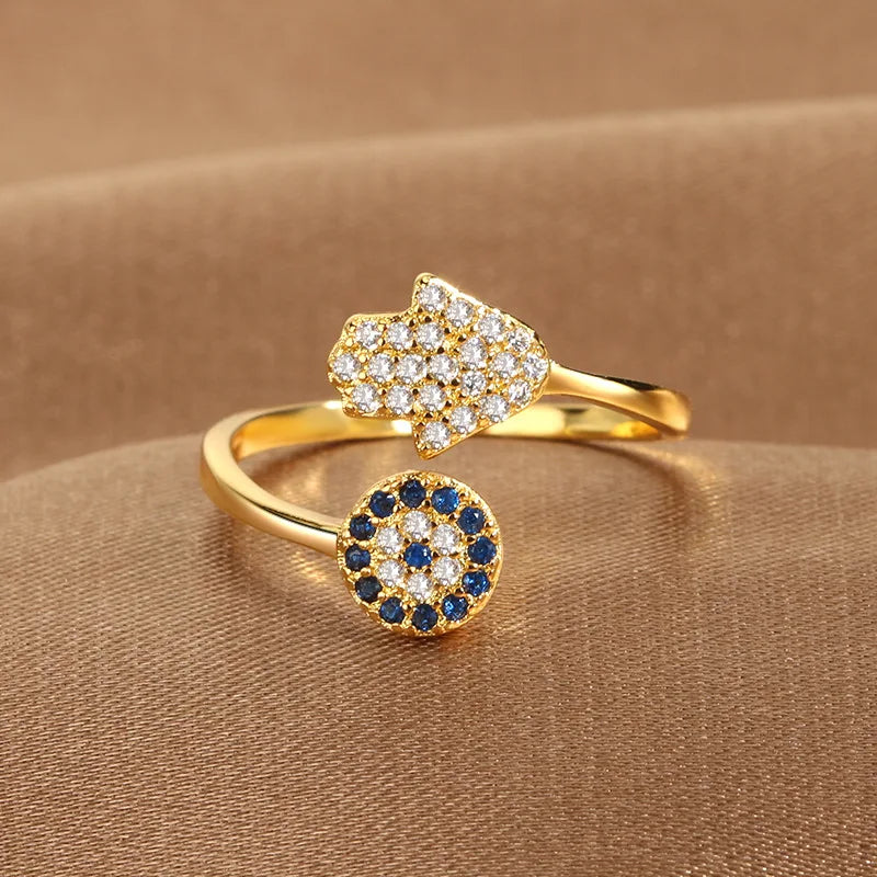 خواتم YILOUCD زرقاء زركون عيون الشيطان مفتوحة قابلة للتعديل، خواتم تركية محظوظة على شكل عين الحسد للنساء، مجوهرات زفاف