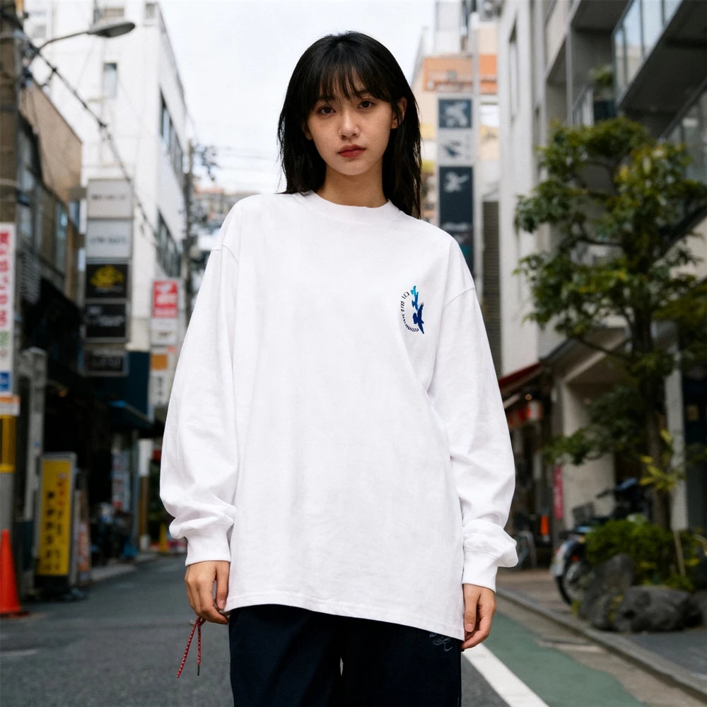 KUCLUT 300GSM 1:1 Japanese Style Streetwear Best Quality Printed Long Sleeves Tee Oversize Loose Tops Casual T Shirt Men Woman