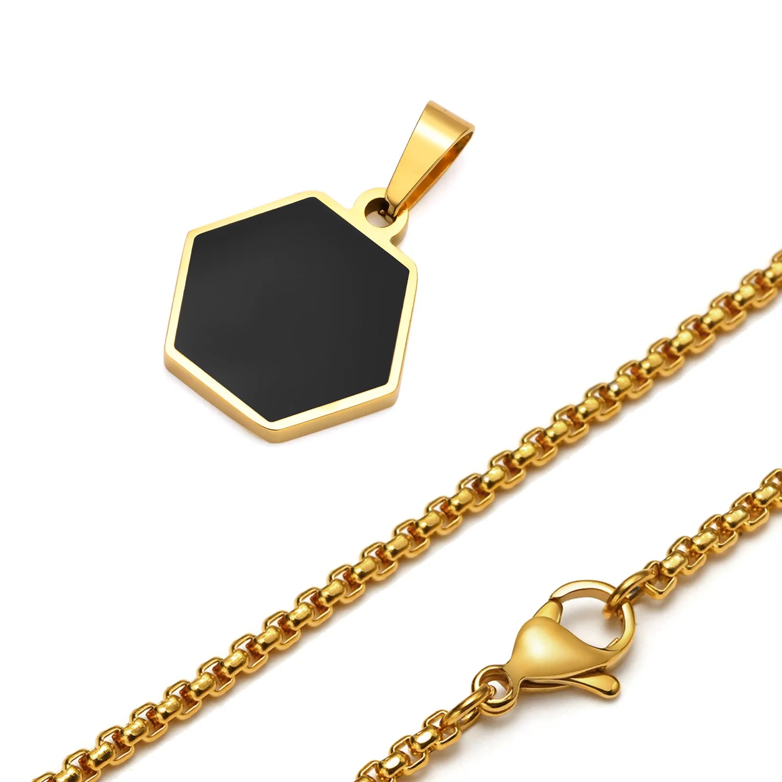 قلادات سداسية بسيطة للرجال والأولاد، قلادة هندسية من الفولاذ المقاوم للصدأ مقاومة للماء، قلادة سوداء للرجال