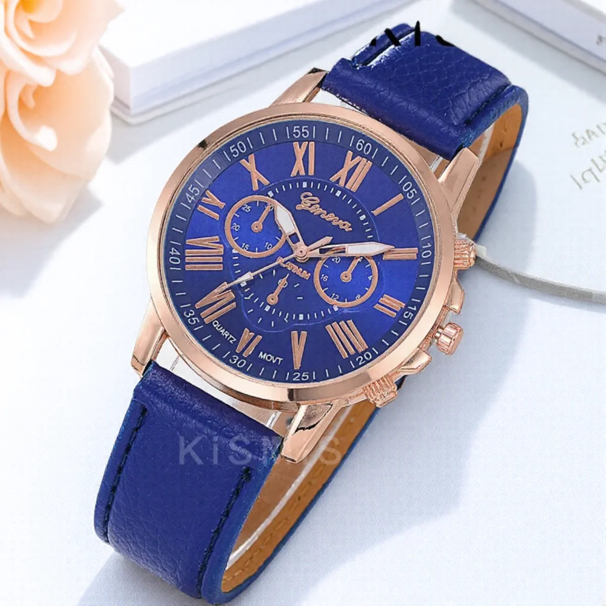 ساعة جنيف كوارتز أنيقة بأرقام رومانية، ثلاث عيون وستة دبابيس، ساعة يد كاجوال للنساء والرجال والأزواج، ساعة أنيقة للمناسبات الرسمية