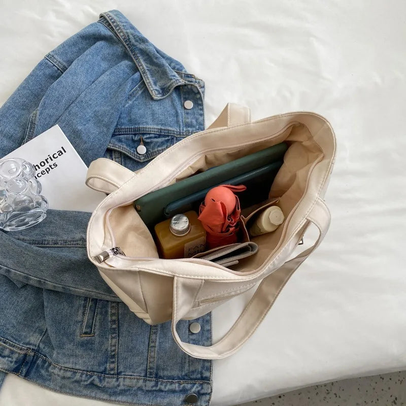 حقيبة كتف أنيقة للنساء، حقيبة حمل كبيرة السعة للطلاب، حقيبة يد قماشية جديدة للتنقل، حقيبة نسائية صديقة للبيئة