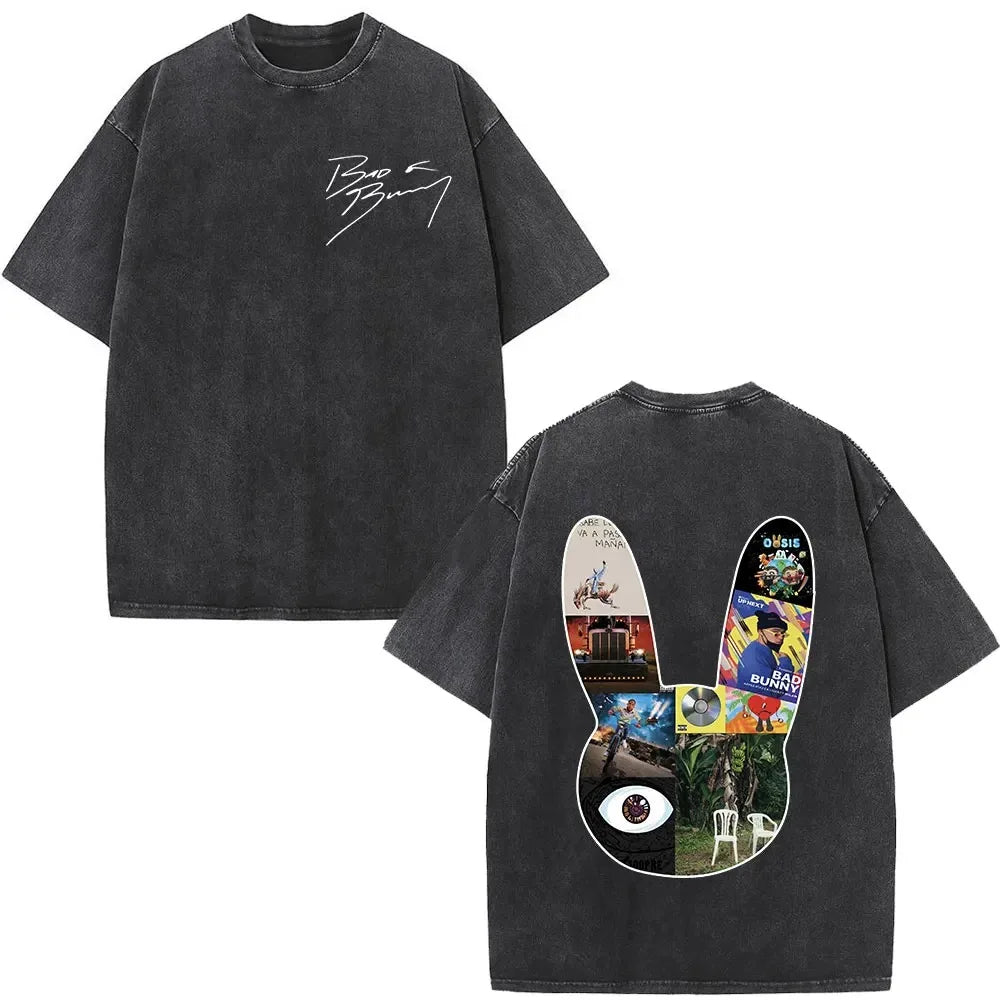 ألبوم Bad Bunny كبير الحجم المغسول Debi Tirar Mas Fotos DTMF تي شيرت جرافيكي للرجال والنساء تي شيرت عتيق ملابس الهيب هوب والشارع