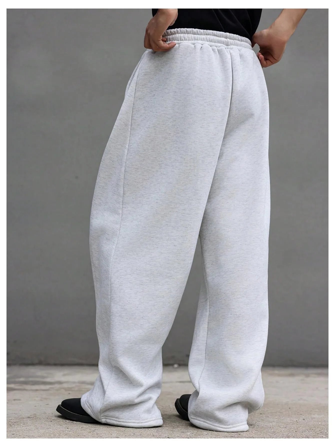 Men's Casual Sports Pants Solid Color Drawstring Waist Wide-Leg Sweatpants Loose Fit with Pockets  Autumn Winter Style