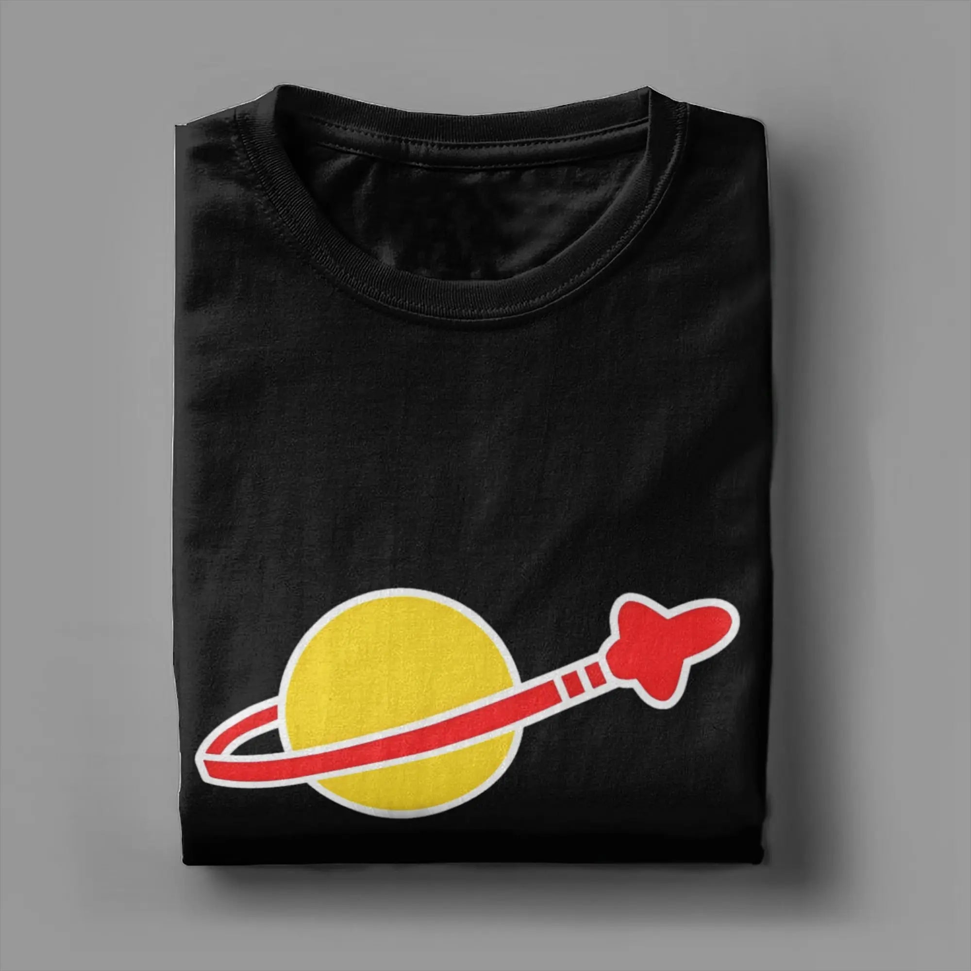 تي شيرت رجالي من القطن الخالص برقبة دائرية وأكمام قصيرة وملابس بمقاسات كبيرة بشعار رجل الفضاء الهيبستر بيني ليغو القديم