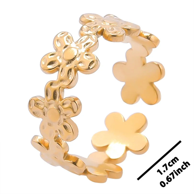 خواتم أنيقة مطلية بالذهب من الفولاذ المقاوم للصدأ، 6 قطع/مجموعة، بتصميمات زهور ونجوم وأوراق شجر وحب وثعبان، خواتم مجردة، مجوهرات نسائية بالجملة