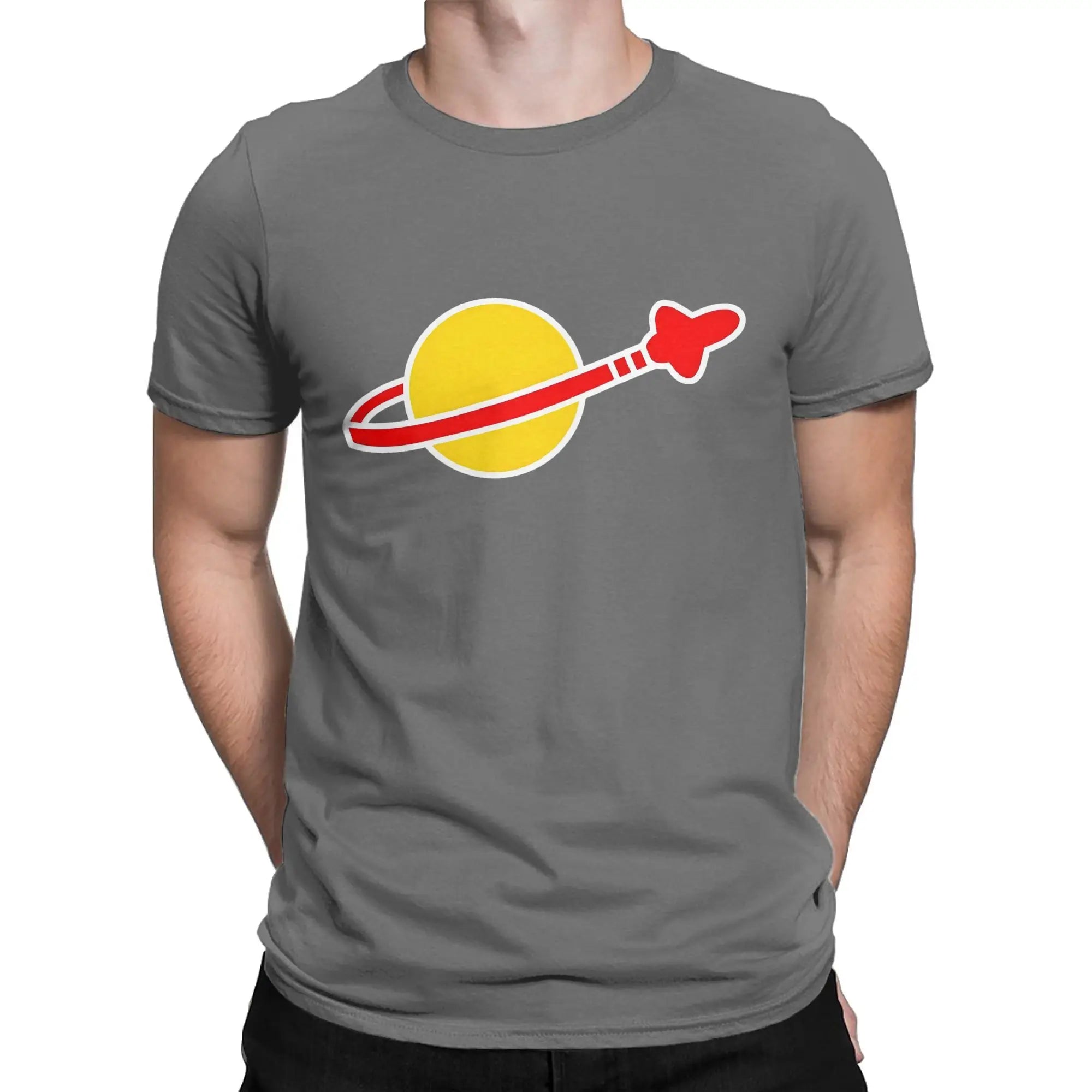 تي شيرت رجالي من القطن الخالص برقبة دائرية وأكمام قصيرة وملابس بمقاسات كبيرة بشعار رجل الفضاء الهيبستر بيني ليغو القديم