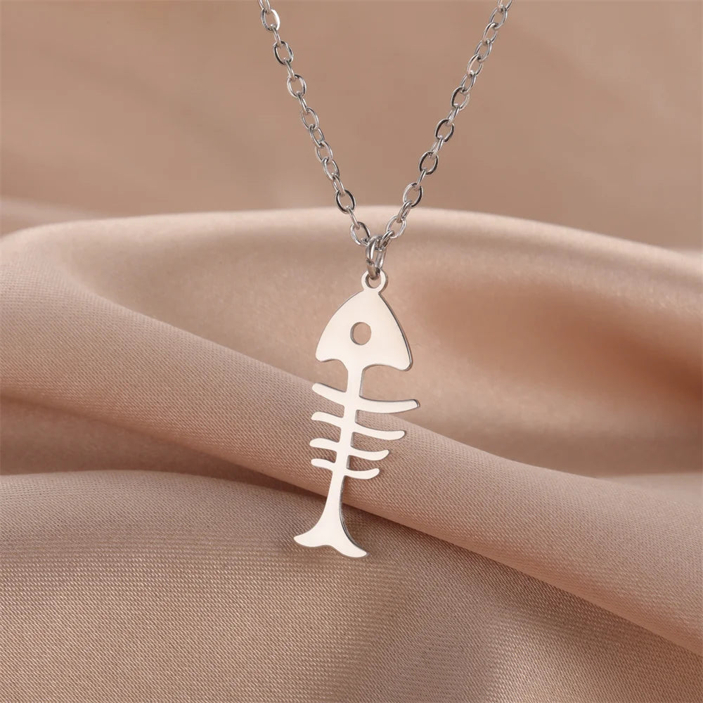 قلادات My Shape على شكل عظام قطة وسمكة للنساء والفتيات وحيوانات القطط الصغيرة وسلسلة عنق من الفولاذ المقاوم للصدأ ومجوهرات