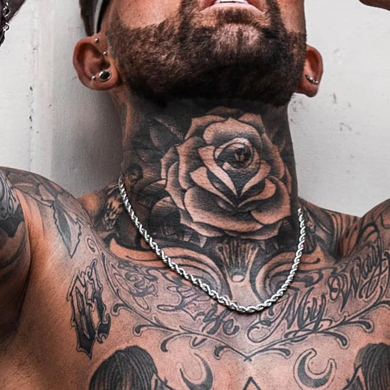 قلادة رجالية طويلة من الفولاذ المقاوم للصدأ بتصميم بسيط وسلسلة ملتوية متوفرة باللون الذهبي والفضي من 2 إلى 5 مم