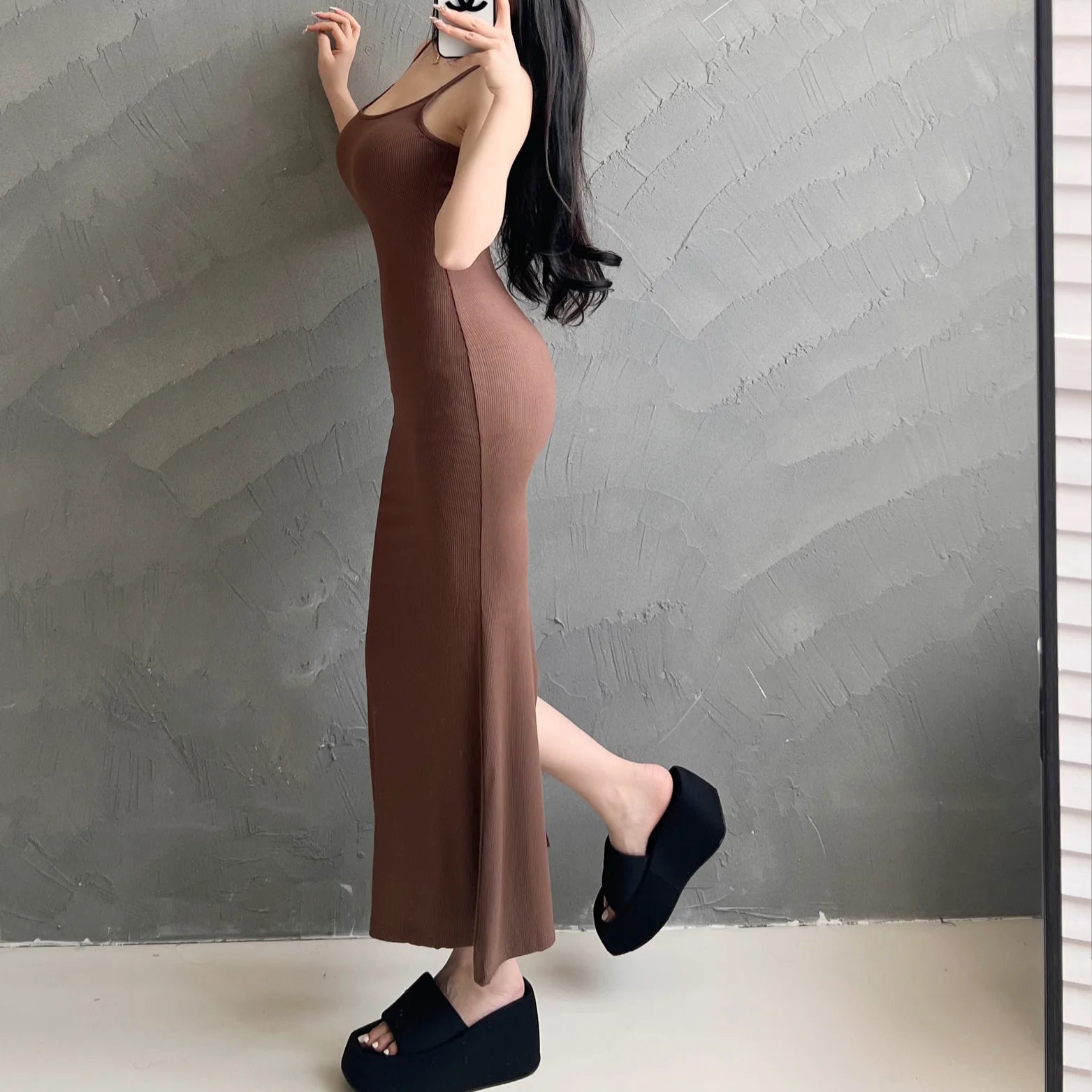 Pure Desire Spicy Girl Strap Dress, Women's Summer Look Skinny Bag Hip Split Long Dress Elegant Sweet Fashion Women Tops L7SY