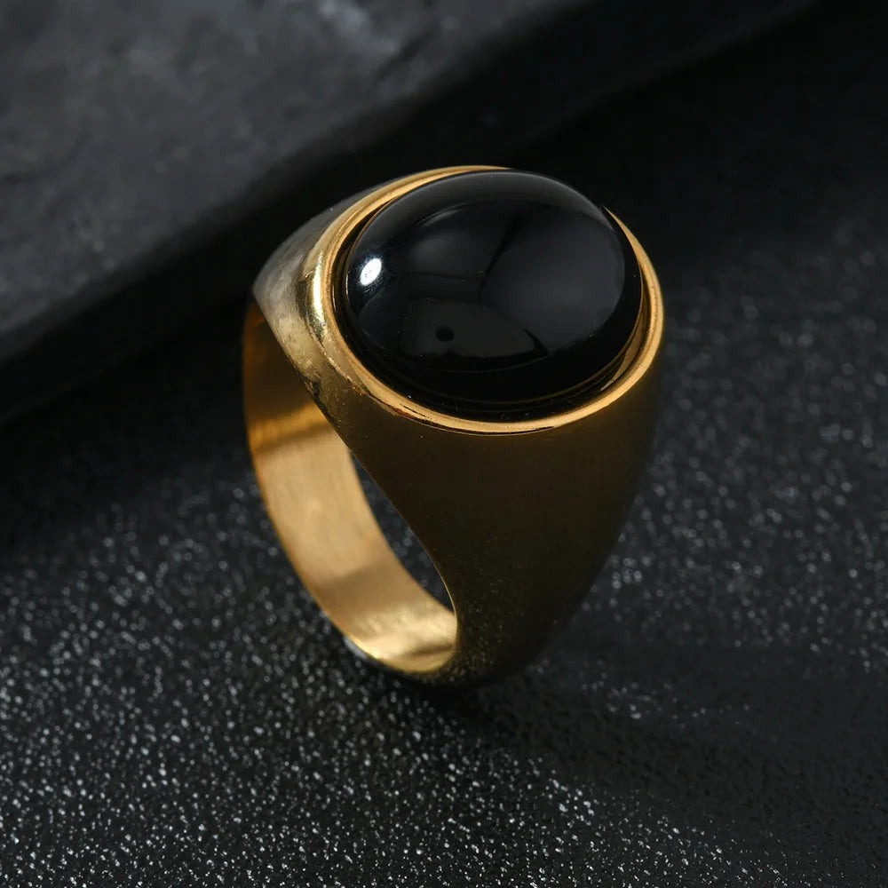 Vintage 316L Stainless Steel Black Pink Green Stone Ring For Women Men 2025 New Finger Fashion Jewelry Accessories 6-12 Big Size