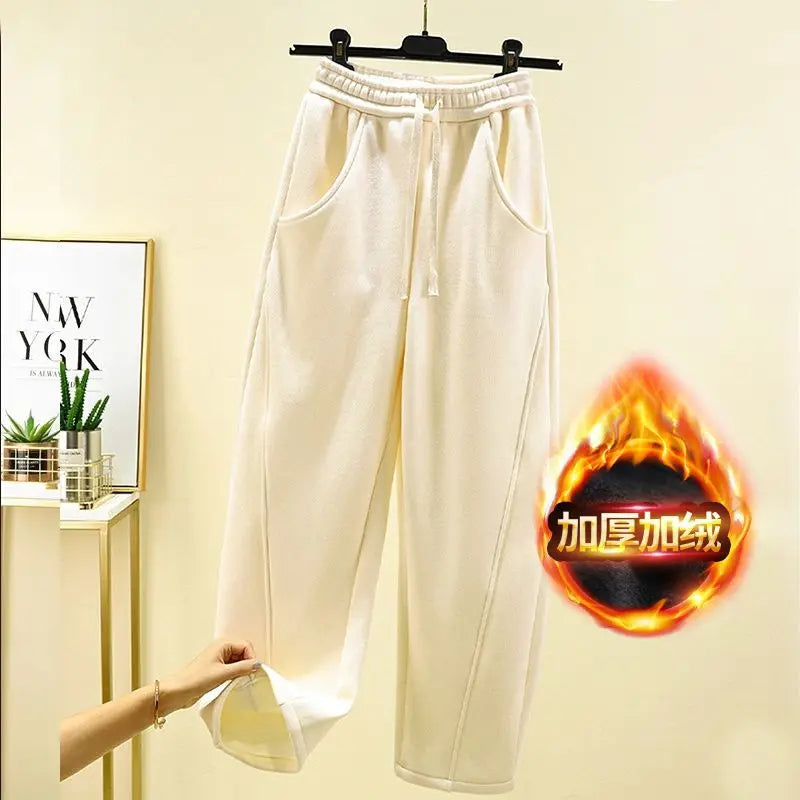 Autumn Winter New Fashion Elastic Waist Drawstring Solid Corduroy Women's Clothing Pockets Loose Casual Trend Y2K Straight Pants