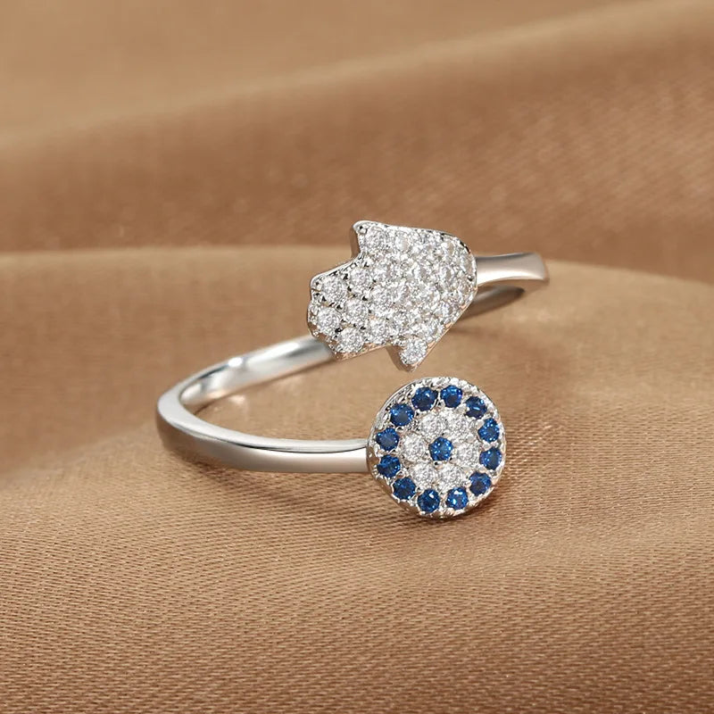 خواتم YILOUCD زرقاء زركون عيون الشيطان مفتوحة قابلة للتعديل، خواتم تركية محظوظة على شكل عين الحسد للنساء، مجوهرات زفاف