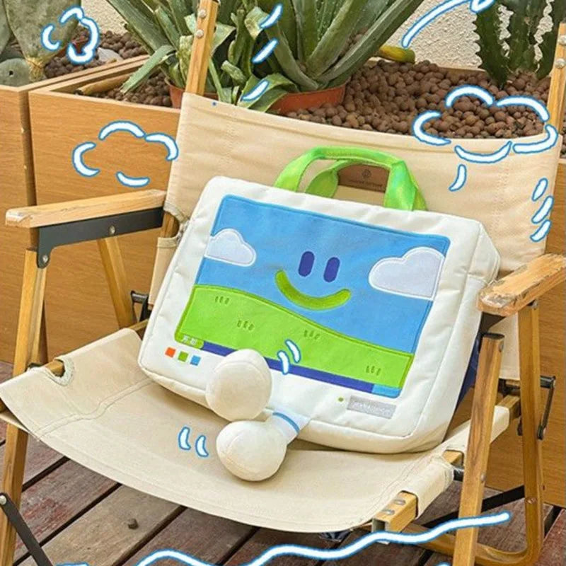 Funny Cartoon Smiling Face Shoulder Bag for Students  All-match Embroidery Laptop Bags Fashion Large Capacity Versatile Bags