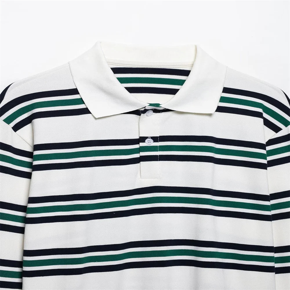 قمصان بولو مخططة بأكمام طويلة من UNIZERA 2025 للسيدات باللونين العنابي والأبيض مع ياقات متباينة لإطلالة كاجوال