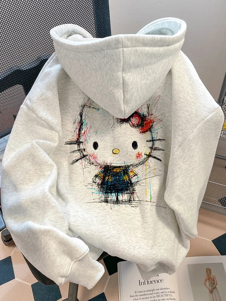 هودي قطة لطيفة ومريحة على الطراز الكوري للنساء في خريف 2025، بلوزة بقلنسوة شائعة للغاية وتقلل من العمر