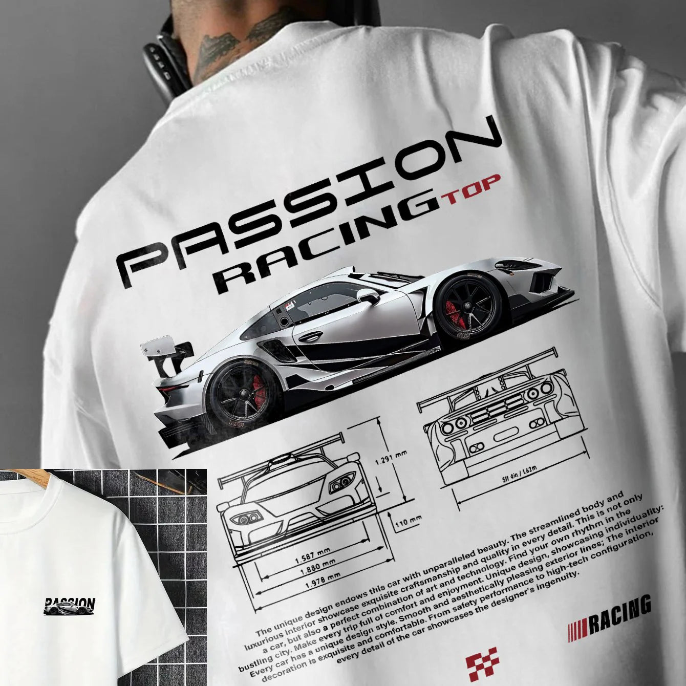 تيشيرت رجالي صيفي عصري مصنوع من القطن الخالص 100%، بتصميم فضفاض وطبعة رياضية، وياقة دائرية وأكمام قصيرة.