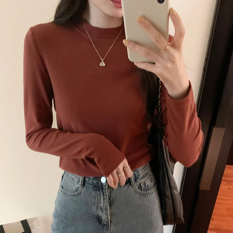 تي شيرت نسائي ضيق مثير لخريف 2025، قمصان كاجوال نسائية متينة بأكمام طويلة، ملابس Y2K، قمم ناعمة متعددة الاستخدامات