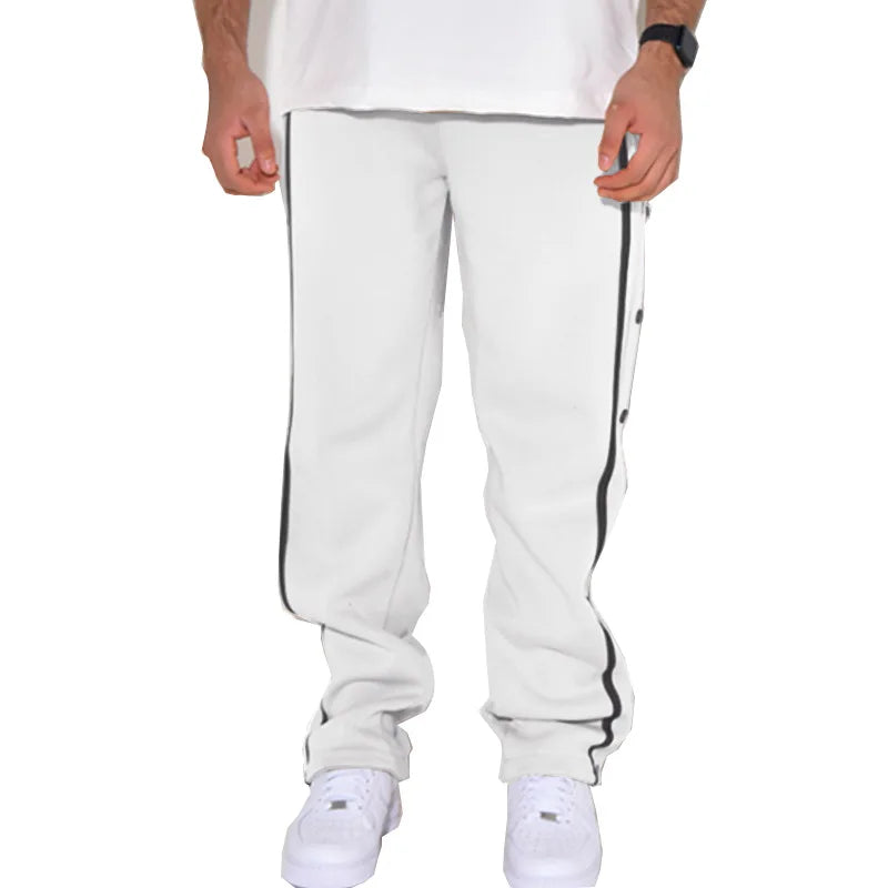 2024 European and American casual sports breasted pants men's autumn new loose straight drawstring plus-size pants