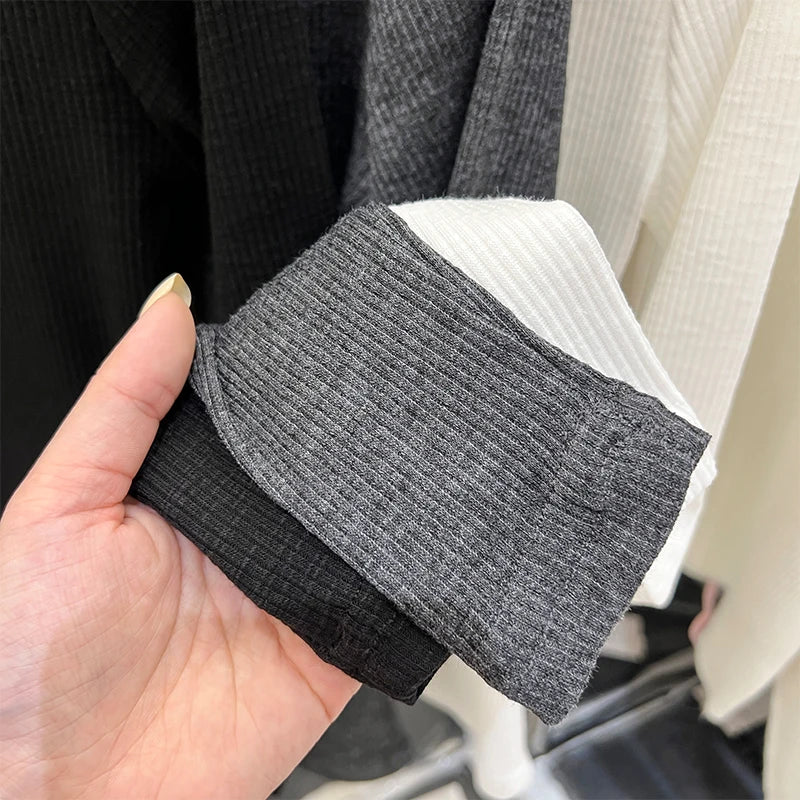 Autumn Women T Shirt Vintage Slim Fit Versatile T-Shirt Women Casual Solid Button O-Neck Long Sleeve Tees Femme Ribbed Y2k Top