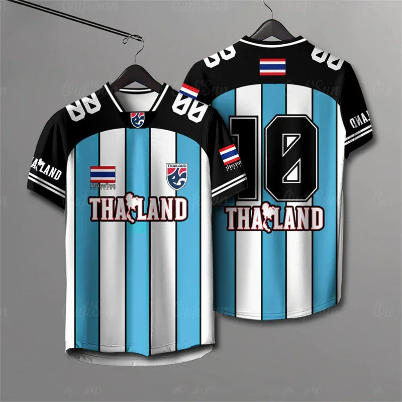 Male and Female Elephants Thailand 3D Printed Rugby Collar Short Sleeve T-shirt Summer Street Large Breathable Sports