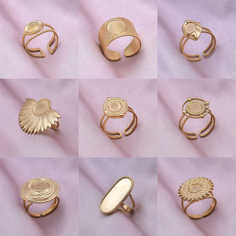 خمس قطع من حلقات قابلة للتعديل مطلية بالذهب ومصنوعة من الفولاذ المقاوم للصدأ، مثالية للنساء، هدية رائعة للفتيات، لا يتغير لونها أبداً.