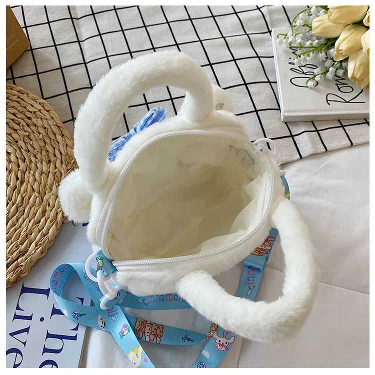 حقيبة قطيفة كاواي كورومي سينامورول ميلودي كرتون أنمي حقيبة يد كروس بودي مستحضرات تجميل حقائب تخزين سفر هدايا للنساء والفتيات