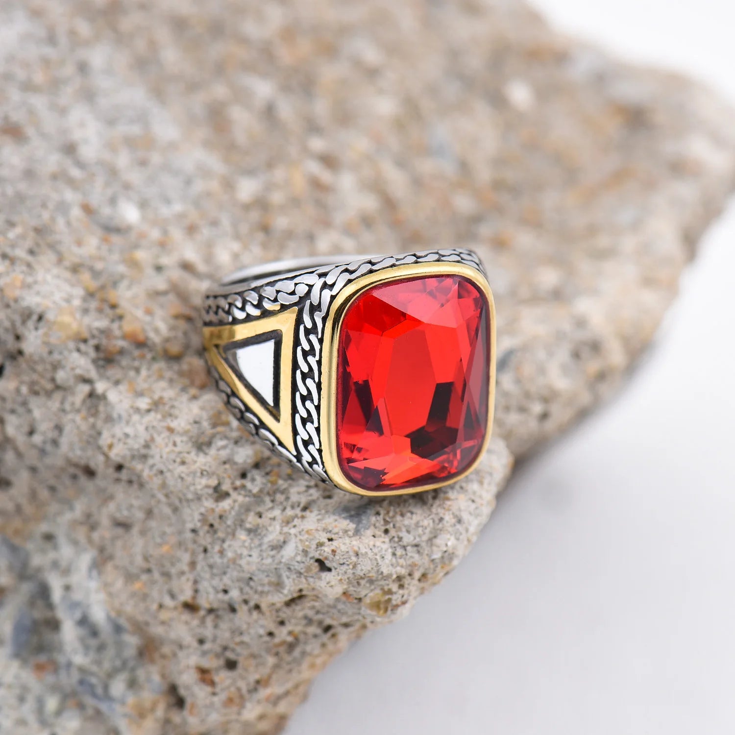 R3427 خواتم رجالية عالية الجودة من الفولاذ المقاوم للصدأ 316L مرصعة بأحجار العقيق الأسود المتنوعة، مجوهرات عصرية